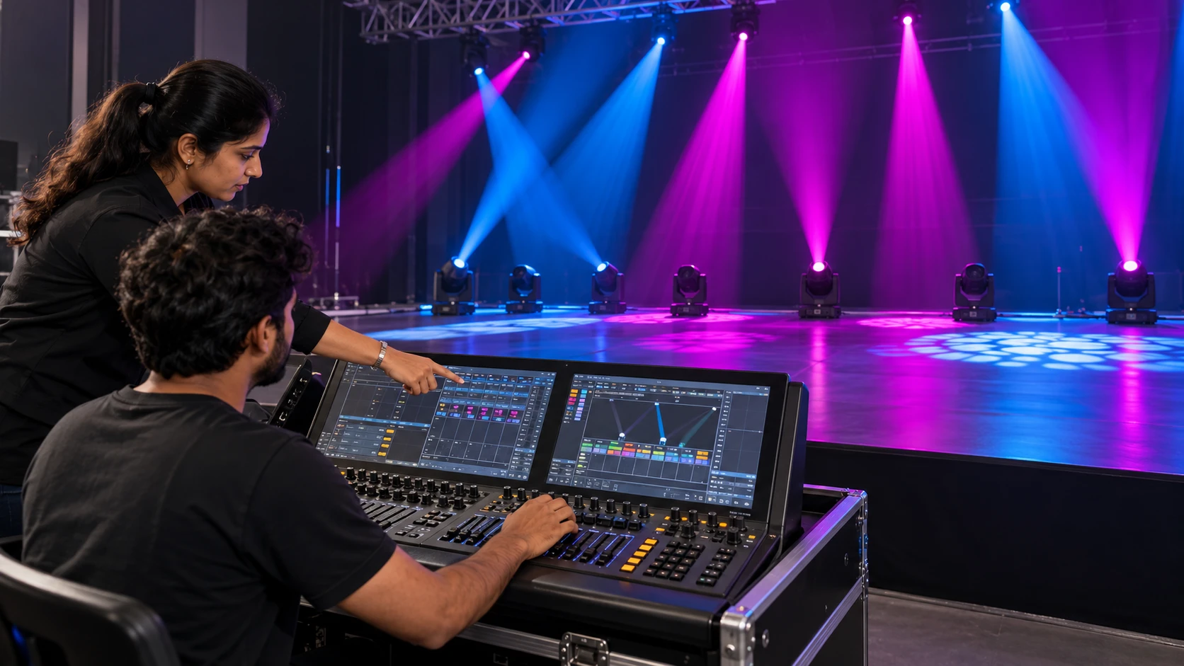Professional Stage Lighting & DMX Programming Course supervised training — AI illustration