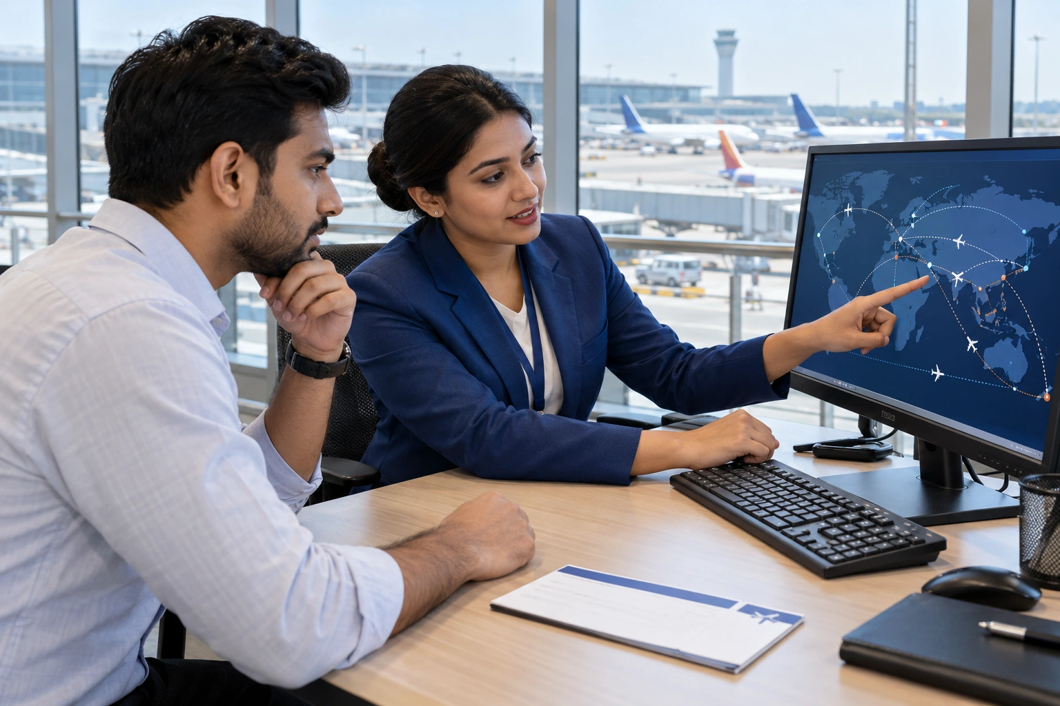 AI-generated illustrative airport airline service professional